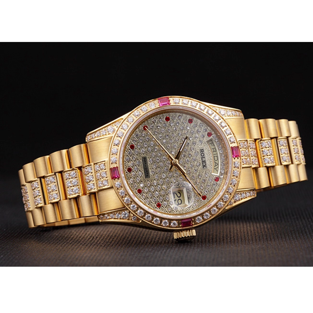 Aaa replica watch Swiss Yellow 621614 Rolex Gold-srl184 Day-Date Diamonds 0722